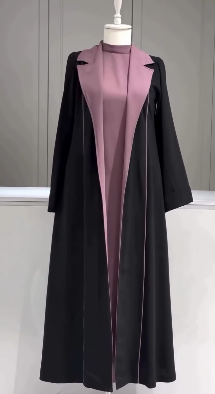 Two-Tone Lapel Abaya Set