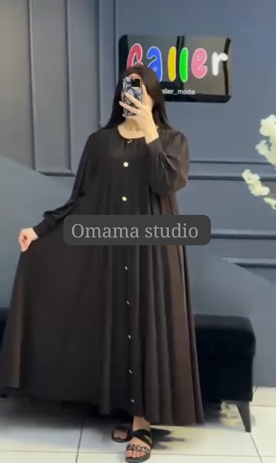 Hiba Button-Down Flared Abaya