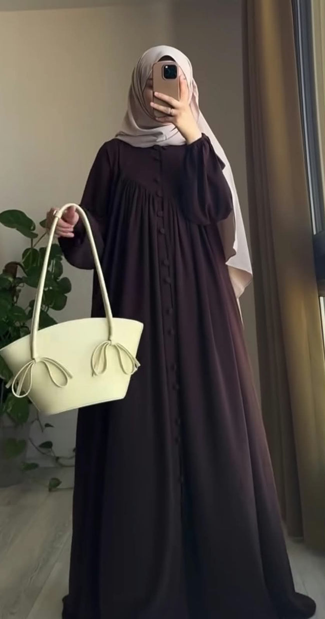 Inaya Covered Button Flared Abaya Main Image