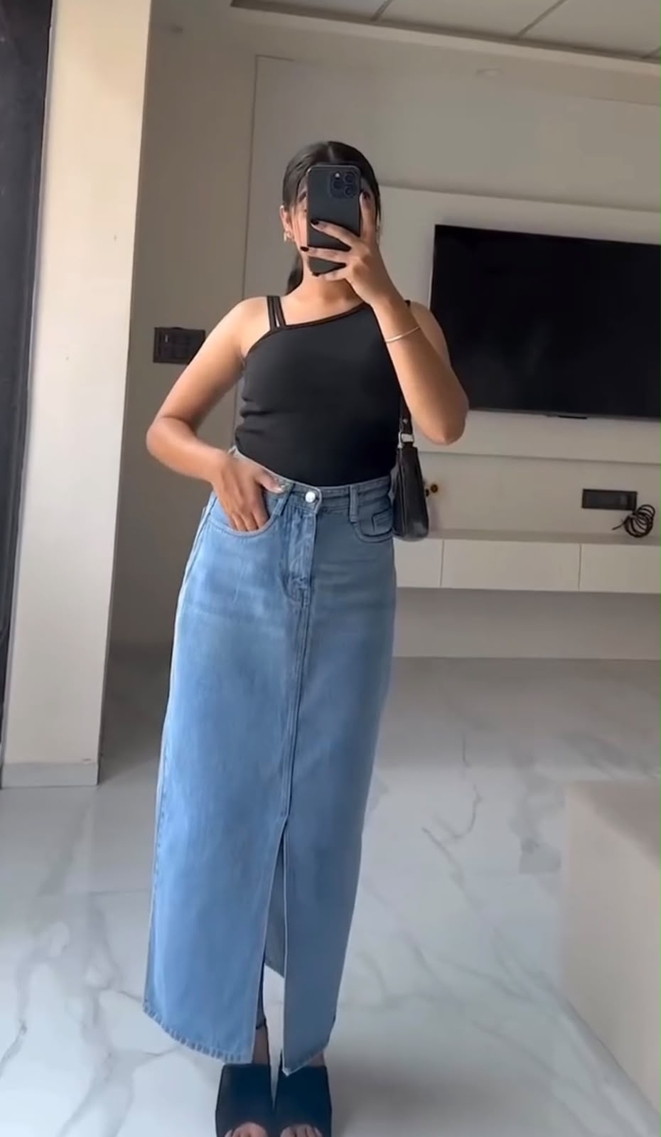 Straight Slit Denim Skirt