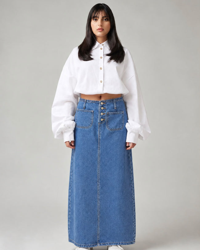 Royal Charm Denim Skirt Hover Image