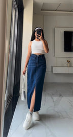 Straight Slit Denim Skirt