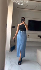 Straight Slit Denim Skirt